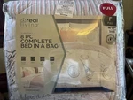 Real Living Bag Full Size 8 Pc Bedding Set White Gray Pink Paris Design. Fixed Price $29.99.