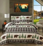 Lodge Quilts Set King Size, 3PCS Rustic Cabin Brown Bear Bedding Green Pine T.... Fixed Price $63.65.
