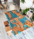 Blue Epoxy Resin River Table Top Handmade Live Edge Burl Wood, Dining. Fixed Price $813.14.