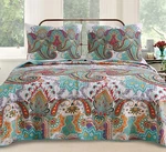 Modern Chic Blue Teal Aqua Purple Red Tropical Global Boho Southwest Quilt Set. Fixed Price $127.32.