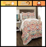 Reversible King Quilt Set, 3-PIECE Bedding Turquoise & Tangerine, Cozy Decor. Fixed Price $93.99.