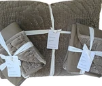 Pottery Barn Follette Velvet Quilt & 2 Euro Shams Taupe Luxury Bedding Set New. Fixed Price $329.99.