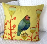 Modern Retro Blue Bird Yellow Whimsical Decorative Pillow Cover 18" X Zipper. Fixed Price $15.99.