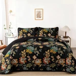 Quilt Set Queen SIZE,3 Pieces Vintage Botanical Bedspread, Black Floral. Fixed Price $63.99.