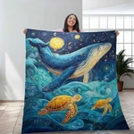 Whale Ocean Quilt Blanket Sea Turtle Nautical Starry Night Coastal Home Decor. Fixed Price $43.98.