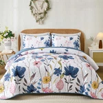 Queen Quilt Set, Dark Blue Floral Bedspread Soft Microfiber Lightweight Si. Fixed Price $64.99.