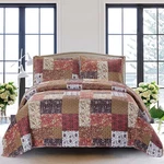 Red Riches 3-PIECE Quilt Set King Size With 2 Shams, Autumn Patchwork Desig.... Fixed Price $88.81.