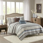 Madison Park Quilt Set Luxurious Jacquard Stripes Design - All Season, Blue 5PCS. Fixed Price $74.00.
