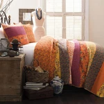Bold Bohemian Striped Cotton Quilt Set - 3 Piece King, Tangerine. Fixed Price $101.99.