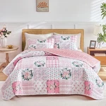 Joyreap 3 Pieces Floral Patchwork Quilt Set Queen, Pink QUEEN-90"X90",. Fixed Price $46.45.