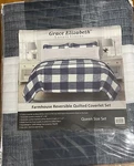 3PC Grace Elizabeth White & Blue Queen Farmhouse Reversible Quilted Coverlet Set. Fixed Price $27.00.