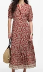 Madewell Pintucked Puff-sleeve Midi Dress Floral Red And Off-white Size 4. Fixed Price $30.00.