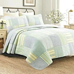 Quilt Set King Patchwork Blue White Cotton Stripe Pillow Shams Bedding Cover. Fixed Price $133.67.