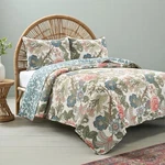 New Anthro Cotton Floral Reversible Boho Queen / King Bedding Quilt & Sham Set. Fixed Price $216.00.