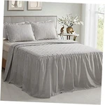 Chixin Ticking Stripe Ruffle Skirt Bedspread Size 30" Full 1 -grey. Fixed Price $90.04.