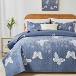 King Size Quilt Set,white Butterfly Botanical Pattern Blush Grey Bedding SET,3. Fixed Price $55.99.