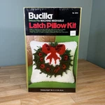 Vtg Bucilla Christmas Wreath Latch Hook Pillow Kit 12721 Deluxe Pile Sealed. Fixed Price $29.75.