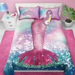 Girl Mermaid Tail Comforter Set Twin Pink Blue Hypoallergenic Pillow Sham. Fixed Price $65.75.