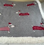 Nicole Miller Home Sherpa Throw Blanket Christmas Dachshund Dogs 50X60 Gray Red. Fixed Price $40.00.