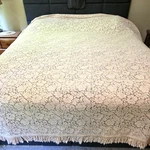 Vintage Crochet Lace Coverlet Fringe Bedspread King Ecru Beige 112 X 130 Cottage. Fixed Price $107.99.