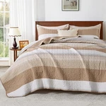 Andency Taupe Striped Quilt King 106X96INCH, 3 Pieces -1 2 Pillowcase. Fixed Price $44.99.