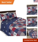 Elegant Patriotic Quilt Set Caroline 3-PIECE Americana Stars & Plaid Bedding. Fixed Price $64.79.