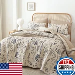 Janzaa Queen Size Beige Quilt Botanical Floral Microfiber Bedding Set 3 Pieces. Fixed Price $89.25.