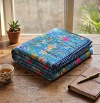 Indian Handmade Blue Paradise Printed Cotton Kantha Quilt Blanket Throw. Fixed Price $62.75.