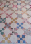 Minty Vintage Snowball / Improved Nine Patch Hand Quilted & Pieced 82X78. Fixed Price $249.99.