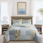 Sky Blue Floral Patens Ogee Patchwork Cotton 3 Piece Quilt Bedding Set. Fixed Price $79.99.