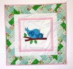 Handcrafted Quilt Appliqued Blue Bird On Branch Matching Pillow Set. Fixed Price $29.99.
