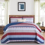 Djy King Striped Quilt Set, Red Blue Boho Bedspread Coverlet, 3 Pc Lightweight. Fixed Price $71.25.