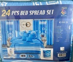Haiti King Bedspread Set 24 Pcs Blue Geometric 100% Polyester. Fixed Price $105.69.