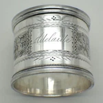 Napkin Ring Architectural Engravings Coin Silver Mono Adelaide. Fixed Price $658.13.