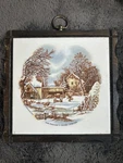 Vintage Currier And Ives The Homestead Winter Print On Ceramic Tile Wood K1. Fixed Price $12.50.