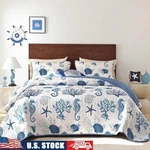 Coastal Quilt Set 3 Piece Bedding Ocean Nautical Bedspread Coverlet Pillow Shams. Fixed Price $59.50.