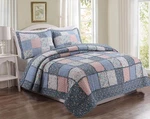 Queen 3-PIECE Patchwork Quilt Set Floral Blue Pink, Cottage French Country. Fixed Price $100.59.