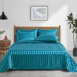 Pothuiny 6-PIECE Satin Bed Sheet Set Luxury Queen Size, Striped Teal Fi.... Fixed Price $31.34.