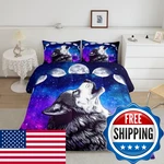 Erosebridal Howling Wolf Quilted Duvet Blue Purple Starry Sky Bedding Set Full. Fixed Price $80.38.