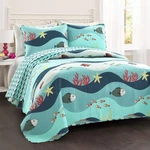 Lush Decor Sea Life Reversible Cotton Quilt Twin Size 3 Piece Set Blue - Kids.... Fixed Price $120.46.