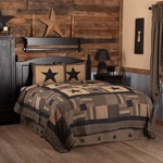 Black Check Star Twin Set Sham Hand Quilted Cotton Khaki Log Cabin Vhc. Fixed Price $129.16.