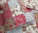 Country Red Patch 3P King Quilt : Cozy Cotton Ivory Floral Birds Blue Paisley. Fixed Price $99.45.