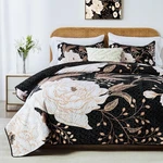 Yogeneg Full Queen Size Quilt Set,white Gold Floral Botanical Pattern Black Bedd. Fixed Price $40.59.