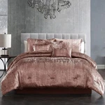 Queen Blush Velvet Bedding Set 7 Piece Comforter Shams Pillows Bedskirt. Fixed Price $117.90.