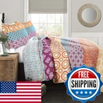 Lush Decor Bohemian Stripe Reversible Cotton Quilt Set 3 Piece King Fuchsia. Fixed Price $95.62.