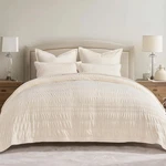 Evergrace Velvet Quilt Set Full/queen 90X92 Ruched Bedding 3PC Cream White New. Fixed Price $54.99.