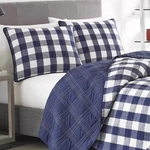 Eddie Bauer Lakehouse Plaid Check Navy Blue & White Cotton Twin Quilt Set. Fixed Price $59.99.