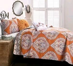 Lush Cor Harley Damask Pattern Reversible 5 Piece King Tangerine Quilt. Fixed Price $60.00.