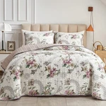 Flysheep 3 Pieces Quilt Set King Size, Beige Floral Reversible Bedspread Coverle. Fixed Price $56.49.
