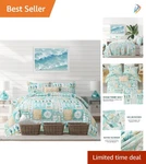 King Size Coastal Beach Quilt Set: Elegant Reversible 3-PIECE Bedding Collection. Fixed Price $109.99.